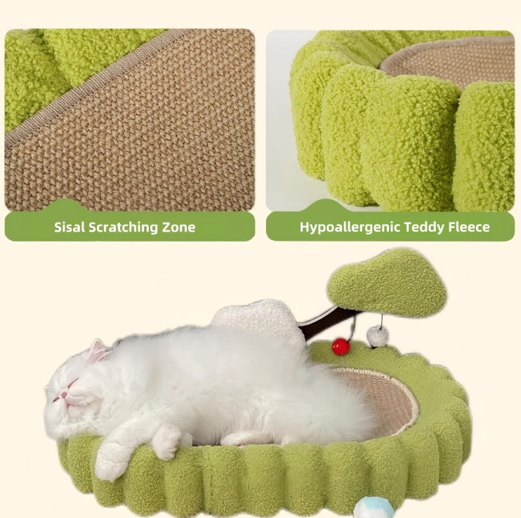 Large Space Tree Scratching Post, Hand Woven Sisal Cat Scratching Bed, Green Small Tree Design Scratching Post & Lounge, Indoor Cat Green 25.6 Inch With Non-Slip Base For Sleeping And Scratching