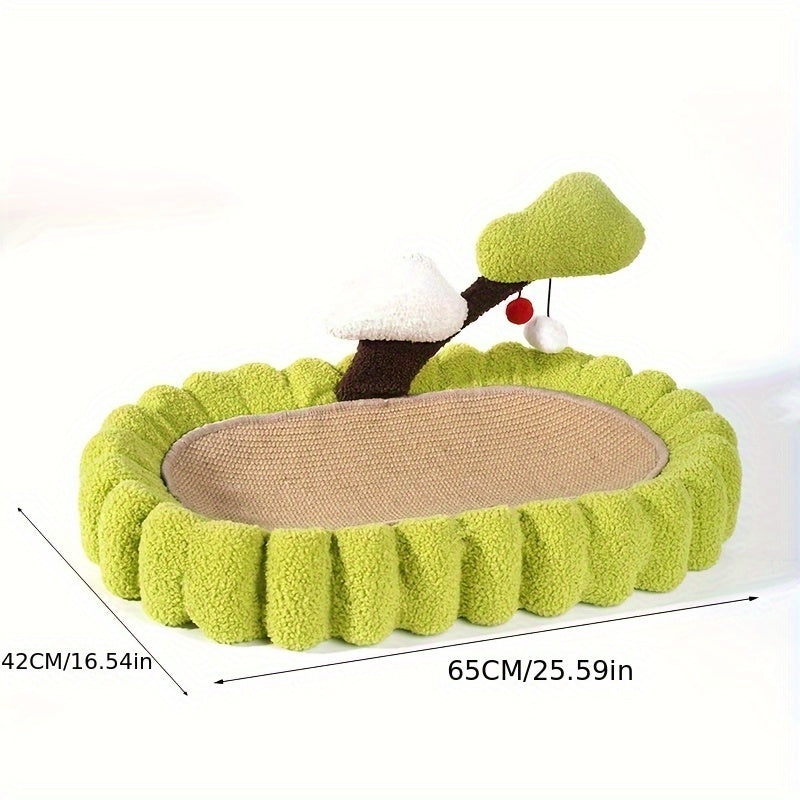 Large Space Tree Scratching Post, Hand Woven Sisal Cat Scratching Bed, Green Small Tree Design Scratching Post & Lounge, Indoor Cat Green 25.6 Inch With Non-Slip Base For Sleeping And Scratching