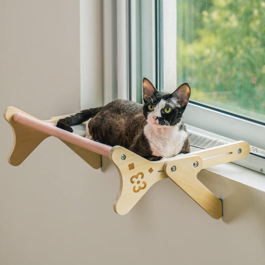 Cat Window Perch & Hammock - Adjustable 2-in-1 Sunbathing Seat For Indoor Cats, Sturdy Design Holds 40 Lbs With Washable Cover Pink, Space-Saving