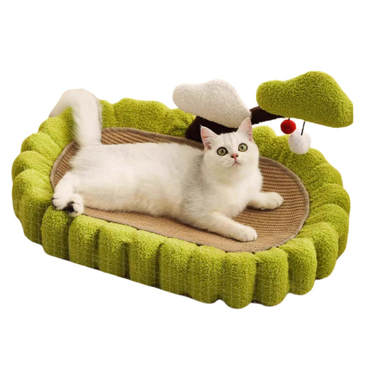 Large Space Tree Scratching Post, Hand Woven Sisal Cat Scratching Bed, Green Small Tree Design Scratching Post & Lounge, Indoor Cat Green 25.6 Inch With Non-Slip Base For Sleeping And Scratching